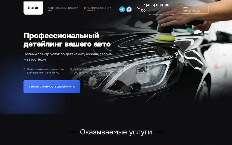 Детейлинг — сайт, собранный в Land Maker